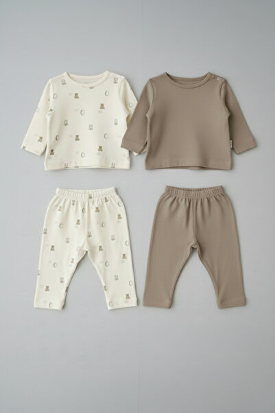 LOGO AKSESUAR Bebek %100 Pamuk Baskılı Düz İnterlok 2'li Takım