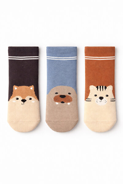 SOLDE SOCKS 3’lü Havlu Set Bebek/Çocuk Pamuklu Çorap – Kaymaz Taban, Hayvan F...