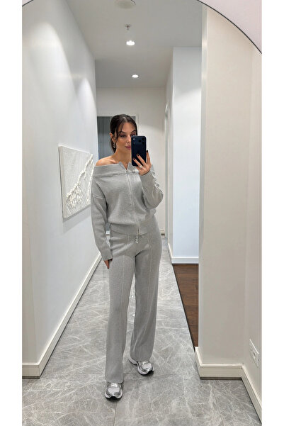 GND Madonna Collar Double Zipper Women's Knitwear Set