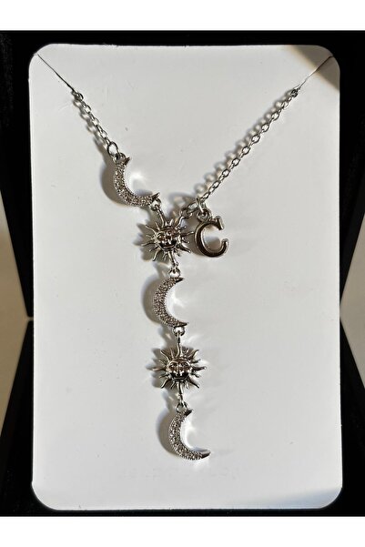 bijoux uniques Çelik ay&güneş C harfli kadın kolye