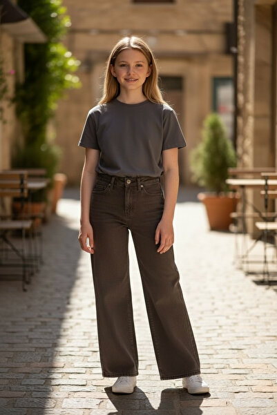 ASL GOLF CLUB Pantaloni de blugi maro pentru fete croi larg pe picior 5-15 an...