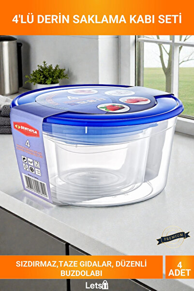 Letsii 4-Piece Deep Air-Tight Blue Lid Bpa Free Food Storage Container