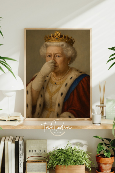 tablodea Portret umoristic al reginei, tablou înrămat pentru toaletă, poster ...