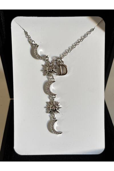 bijoux uniques Çelik ay&güneş D harfli kadın kolye