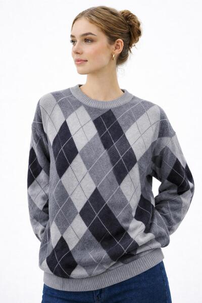 TOFAN TRİKO BAKLAVA PATTERNED KNIT SWEATER