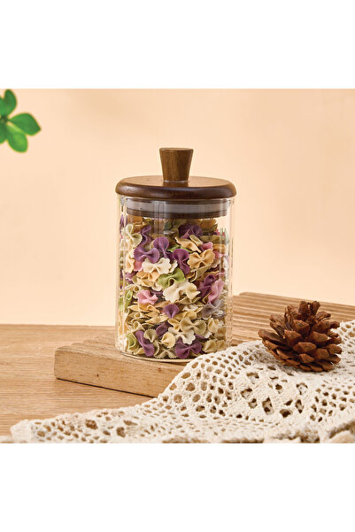 MİEN Akasya Kapaklı Cam Çizgili Kavanoz 330 mL TKEBT Şeffaf