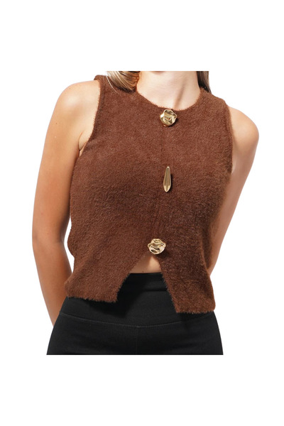 KECHİ WOMAN White Color Bearded Knitwear Sweater with Gold Accessories