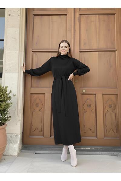 ISTANBUL STYLES Γυναικείο μακρύ χειμερινό φόρεμα με λεπτομέρεια στη ζώνη και ...