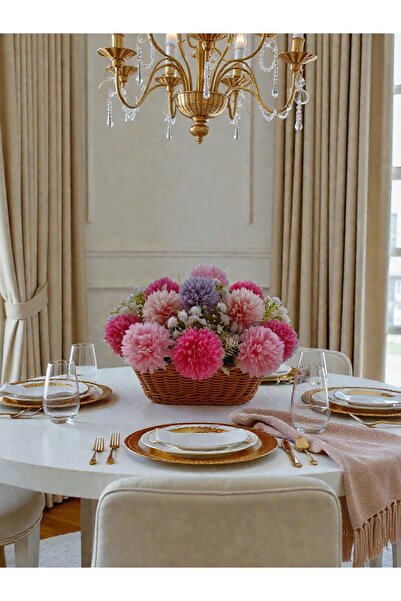 NEŞELİ ÇİÇEKLER Yapay Çiçek Aranjmanı 30x20 cm Hasır Sepette Özel Tasarım Dek...