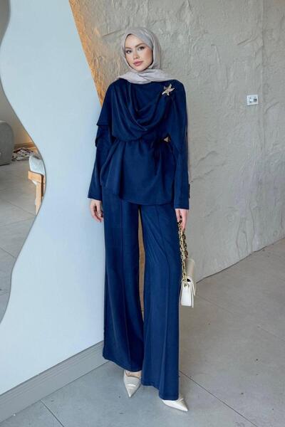 Şulemoda Giyim Hazel Front Shawl Buckle Suit Navy Blue