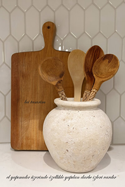 Lui Tasarım Suport pentru linguri din lemn, culoare crem, dimensiune XL, cu a...