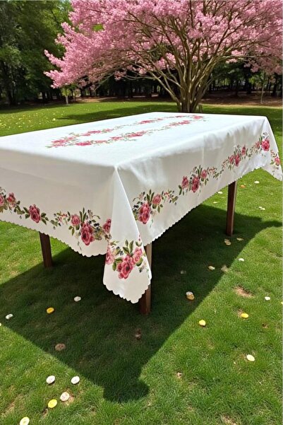Çeyiz Diyarı Față de masă Gülzar Dertsiz 150x300 cm Albă