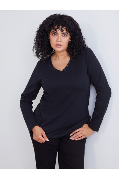 LC Waikiki Plus Size V-Neck Women's Bodysuit