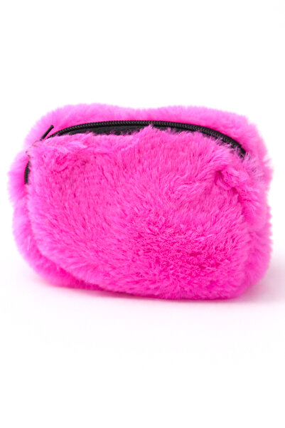 MakeWell Pink Plush Makeup Bag – Girls' Glitter Cosmetic Bag with Mirror