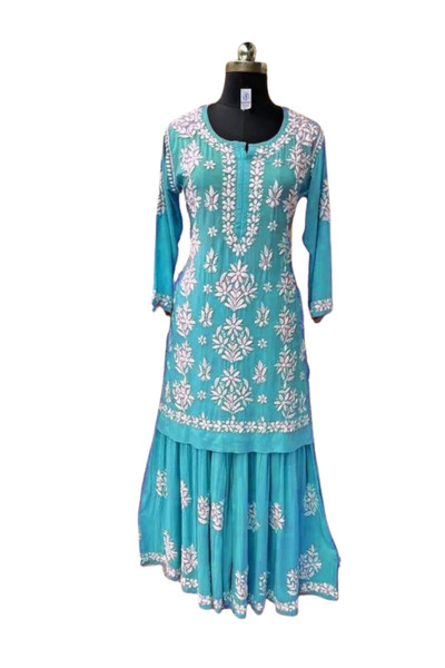 MYSMAR Blue Cotton Top & Palazzo Set - FFT5892 | Blue