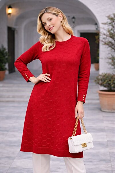 Fresh&Moda Women's Transitional Honeycomb Pattern Long Plus Size Knitwear Swe...