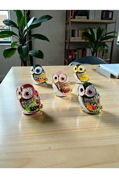 U&M GİFT Dekoratif 5’li Baykuş Biblo Seti 4×3,5 cm (Çok Renkli Taş Detaylı)