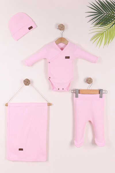kidello طقم قماط وردي للمواليد الجدد مكون من 4 قطع مع قبعة وبطانية |   طقم أط...
