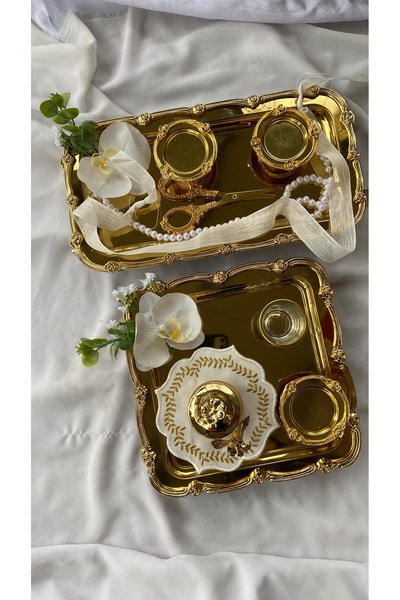 Z&B FLOWERS Gold Ayaklı Nişan Tepsisi Söz Tepsisi Damat Kahve Tepsisi