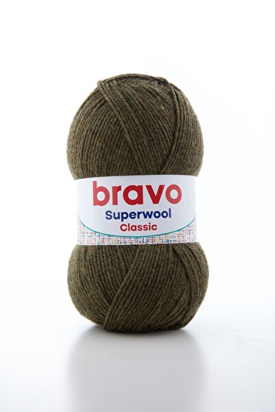 Bravo Superwool Classic 009 Khaki Green Knitting Yarn Wool Acrylic 100 Gr 260 m
