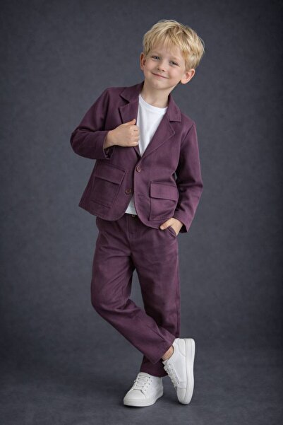 Alvadonna طقم مكون من سترة وبنطلون من الكتان المنسوج بتفاصيل جيب موردوم