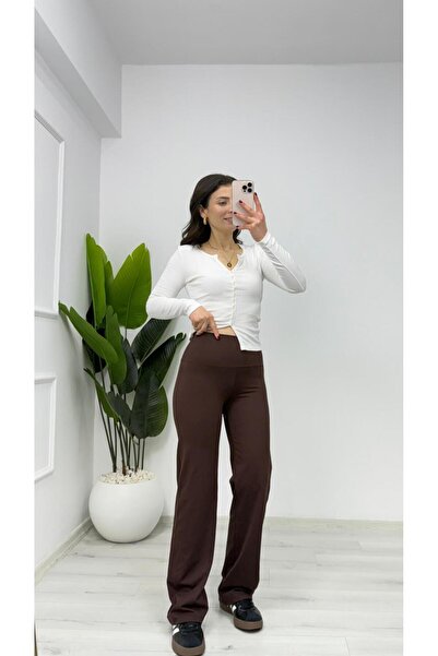 TUNAM BUTİK 041-Flare Cut Modal Hiking Pants Brown