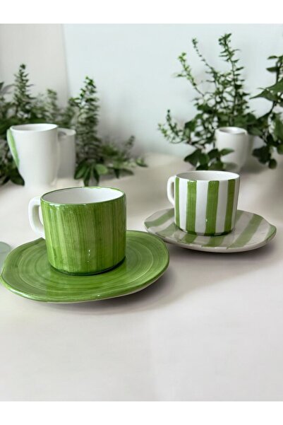 BATUBUR Green Stripe Espresso Serisi Kahve ve Çay Fincanı / Kupa / Mug - Yeşi...