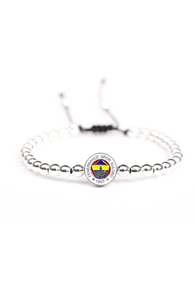 Fenerbahçe Original Licensed Fb Logo Thin Hematite Natural Stone Bracelet