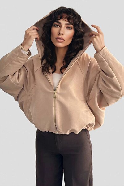 Trend Alaçatı Stili Women's stone Hooded elastic waist bomber jacket alc-x15029