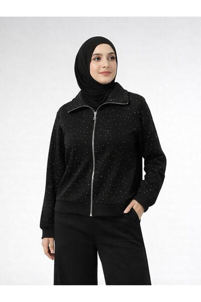 Foremia تونيك بتفاصيل حجرية وسحاب - أسود