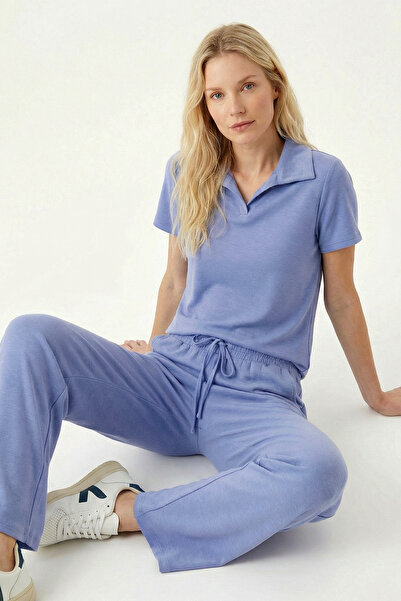 Lovelyİstanbul Polo Yaka Esnek Örme Alt-Üst Takım LBY0038 LİLA