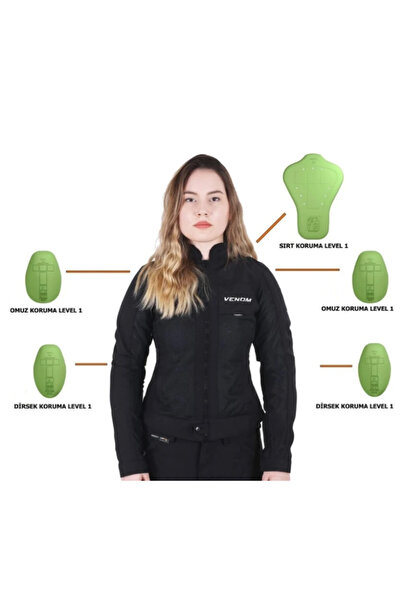 VENOM Urban Motosiklet Montu Kadın Siyah Motorcu Montu