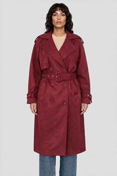 Trend Alaçatı Stili Women's burgundy trench coat with shoulder epaullets and ...