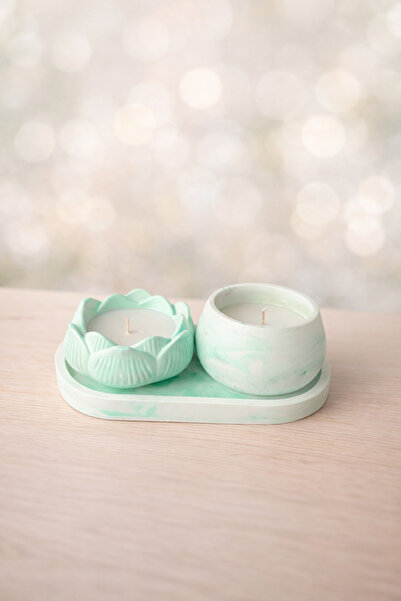 Lorim Handmade Lavanta Kokulu 3 Parça Zen Mum Seti – Lotus Tasarımlı Dekorati...