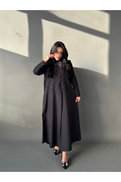 outline Elegant women's trench coat abaya in Indian linen fabric with inner l...