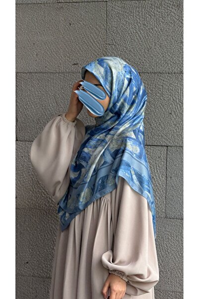 Qalortex Scarf Μαλακό βαμβακερό κασκόλ με σχέδιο-Τιρκουάζ