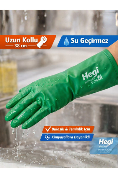 ery iş güvenliği ekipmanları Hegi Nitrosoll Uzun Kollu Bulaşık Eldiveni 38 cm...