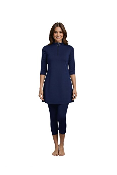 Chelly Half Zipper Three Quarter Sleeve Semi Covered Hijab Swimsuit