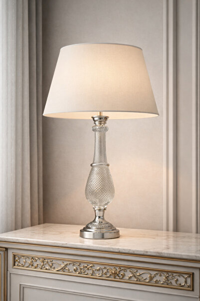 Lampada Zoa Krom Kaplama Kristal Modern Abajur - Krem