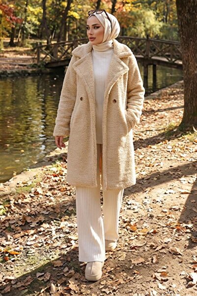 hafsamina Two Button Plush Coat Beige Hm262506