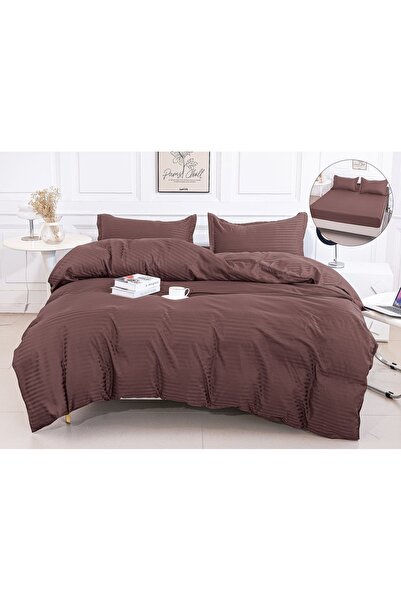 trendyhome DAMASK Double Bed Linen – 4 Pieces – Fitted Sheet – Cotton