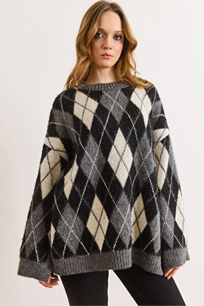 Olalook Women's Smoked Baklava Pattern Knitwear Sweater Kzk-19001124