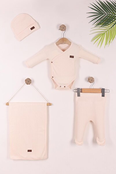 kidello طقم قماط للمواليد الجدد باللون البيج مع قبعة وبطانية مكون من 4 قطع | ...