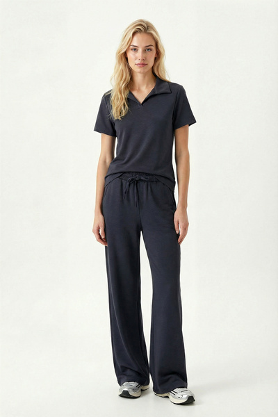 Lovelyİstanbul Polo Yaka Esnek Modal Alt-Üst Takım LBY0038 FÜME