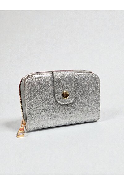 dericom Silvery Silver Women's Mini Wallet – Stylish Wallet with Zippered Coi...