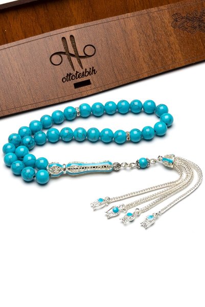 EHİNOS Men's Turquoise Natural Stone Prayer Beads Firuze Natural Stone Prayer Beads