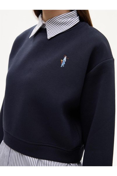 Quzu Çıkarılabilir Gömlek Yaka Detaylı Şardonlu Sweatshirt -Lacivert