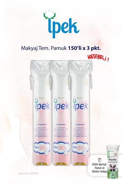 İpek 150'li x 3 paket Makyaj Temizleme Pamuğu ve Rosie