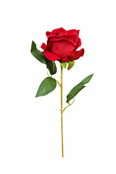 OEM Trandafir roșu artificial cu petale și frunze catifelate, 46 cm, de înalt...
