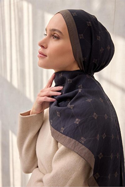Silk Home Olinda Şal Monogram Desen Koyu Lacivert 75x195
